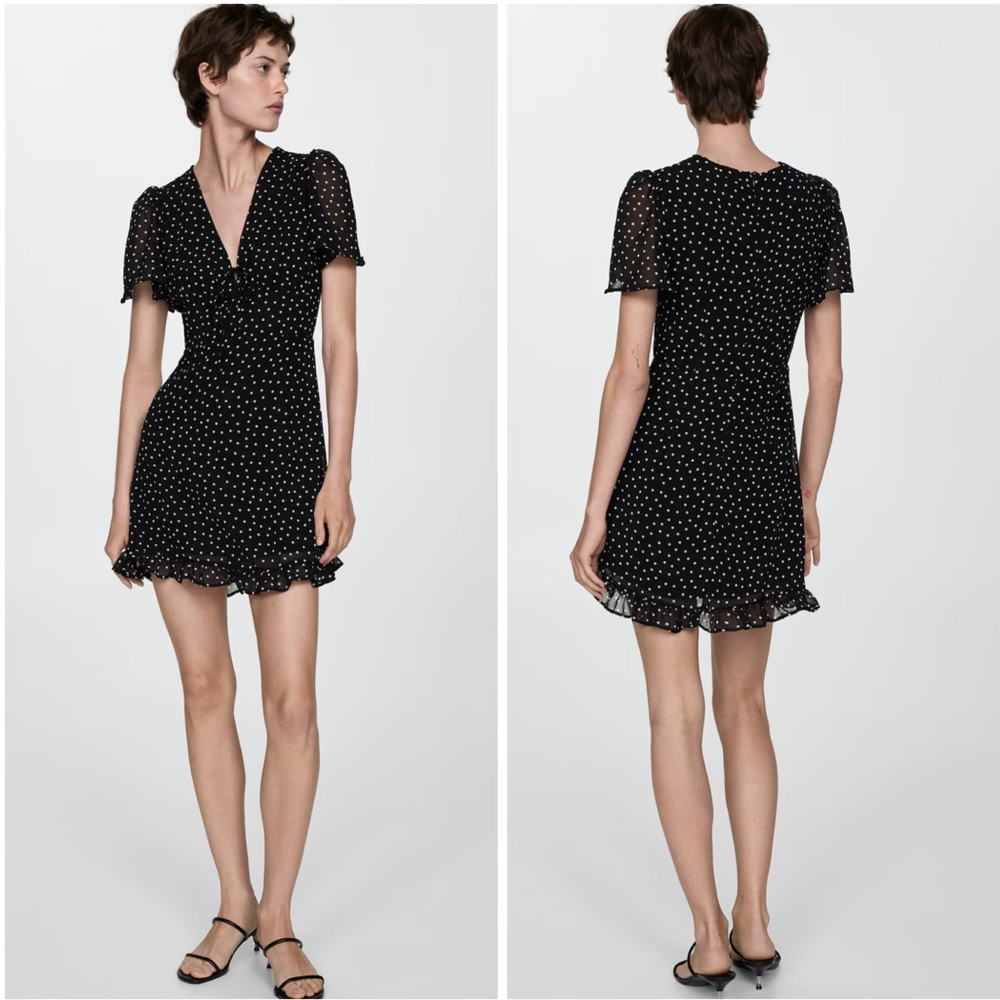 Mango Black and White Polka Dot Short Dress